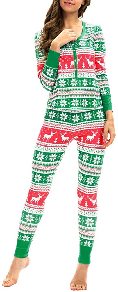 Price:$16.17 iTLOTL Women Matching Elk Long Sleeves Christmas Pajamas Set Top Blouse+Pants at Amazon Women’s Clothing store