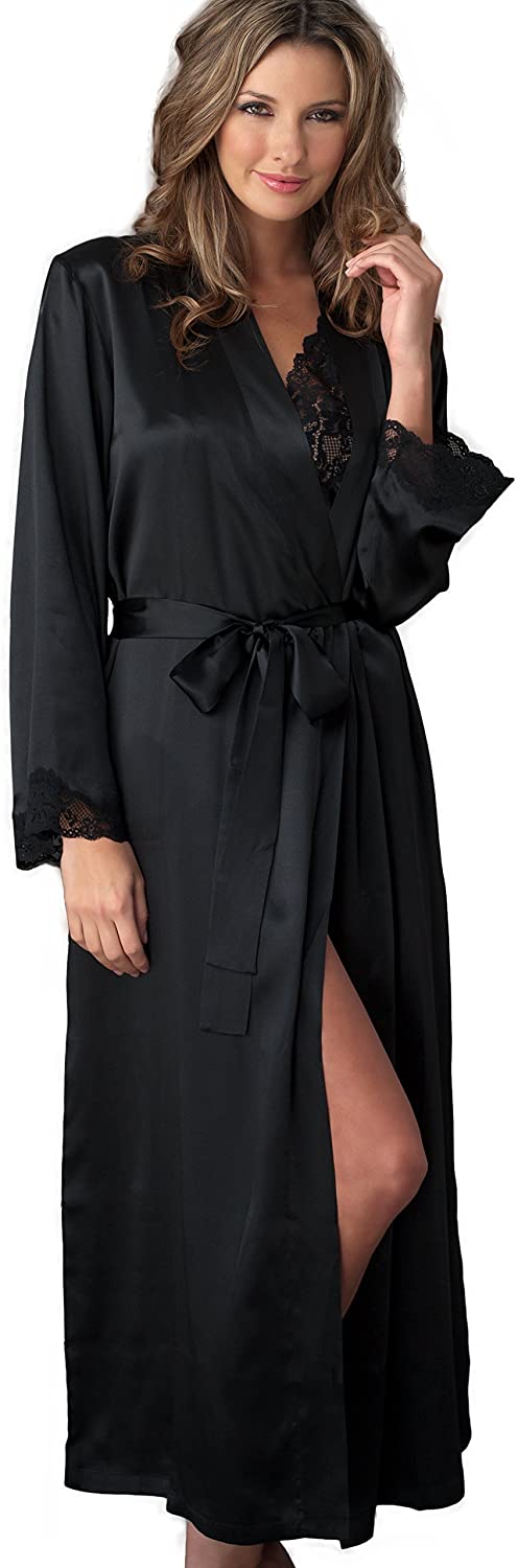 Price:$283.00 Julianna Rae Women's 100% Silk Robe, Lace Trim, Indulgence Collection, Lingerie, Beautiful Gift Packaging at Amazon Women’s Clothing store