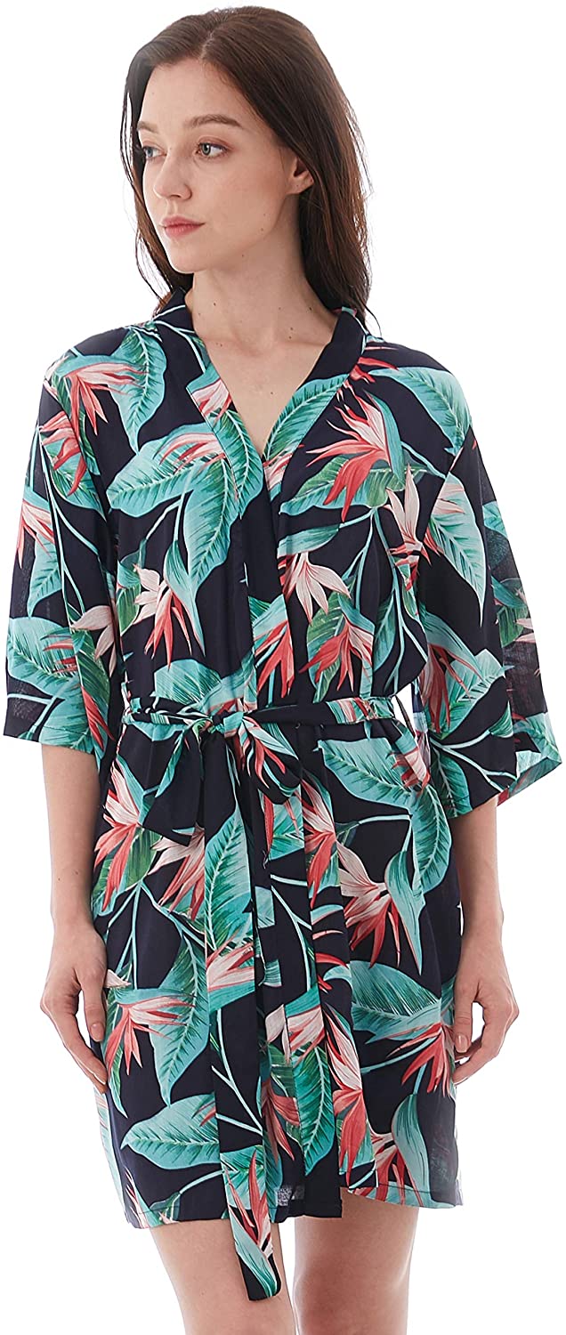 Price:$17.99 Skyfitting Women's Floral Cotton Short Wedding Kimono Robe, Bridesmaid Robes at Amazon Women’s Clothing store
