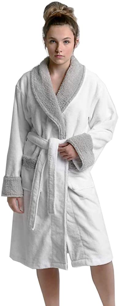Price:$69.99    AROW9 - Luxury Terry Bathrobes for Women with Fluffy Cotton Inside - 'Wrapture' Gray with White Cuff  Clothing