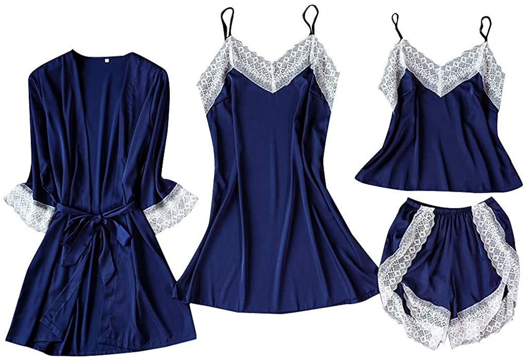 Price:$4.95    Pajamas Sets, Women's Camisole Pajamas, Night Skirt, Five Sets of Silk Satins Lace Sleepwear Dress Robe & Shorts  Clothing