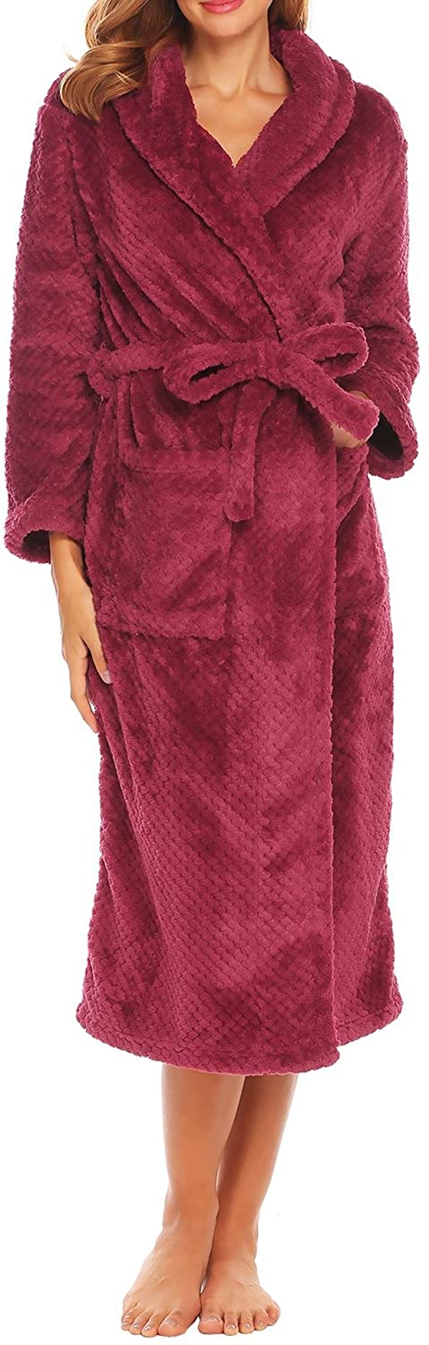 Price:$29.99    Ekouaer Sleepwear Womens Long Sleeve Robe Full Length House Dress Long Bathrobe with Waist Belt S-XXL  Clothing