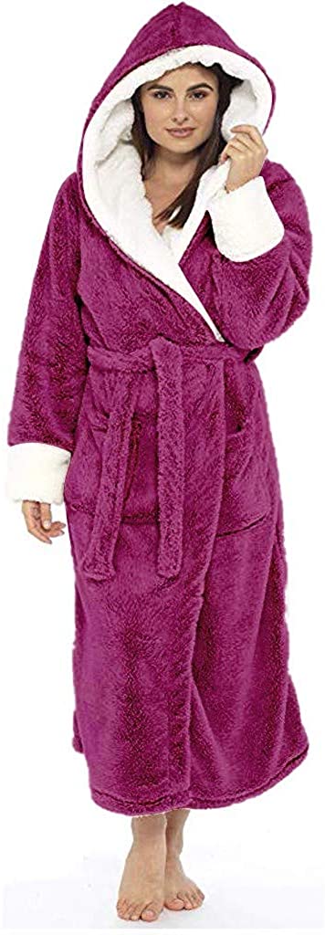 Price:$18.10 DONGXIEHYS Women's Fleece Hooded Robe Winter Thermal Soft Plush Sleepwear Home Clothes Bathrobe Long Sleeved Robe at Amazon Women’s Clothing store