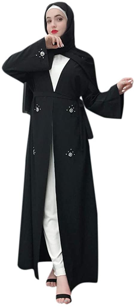 Price:$19.19 Openwork Embroi Long Dress Women Robe Open Abaya Cardigan Muslim Dubai Robe Gown at Amazon Women’s Clothing store