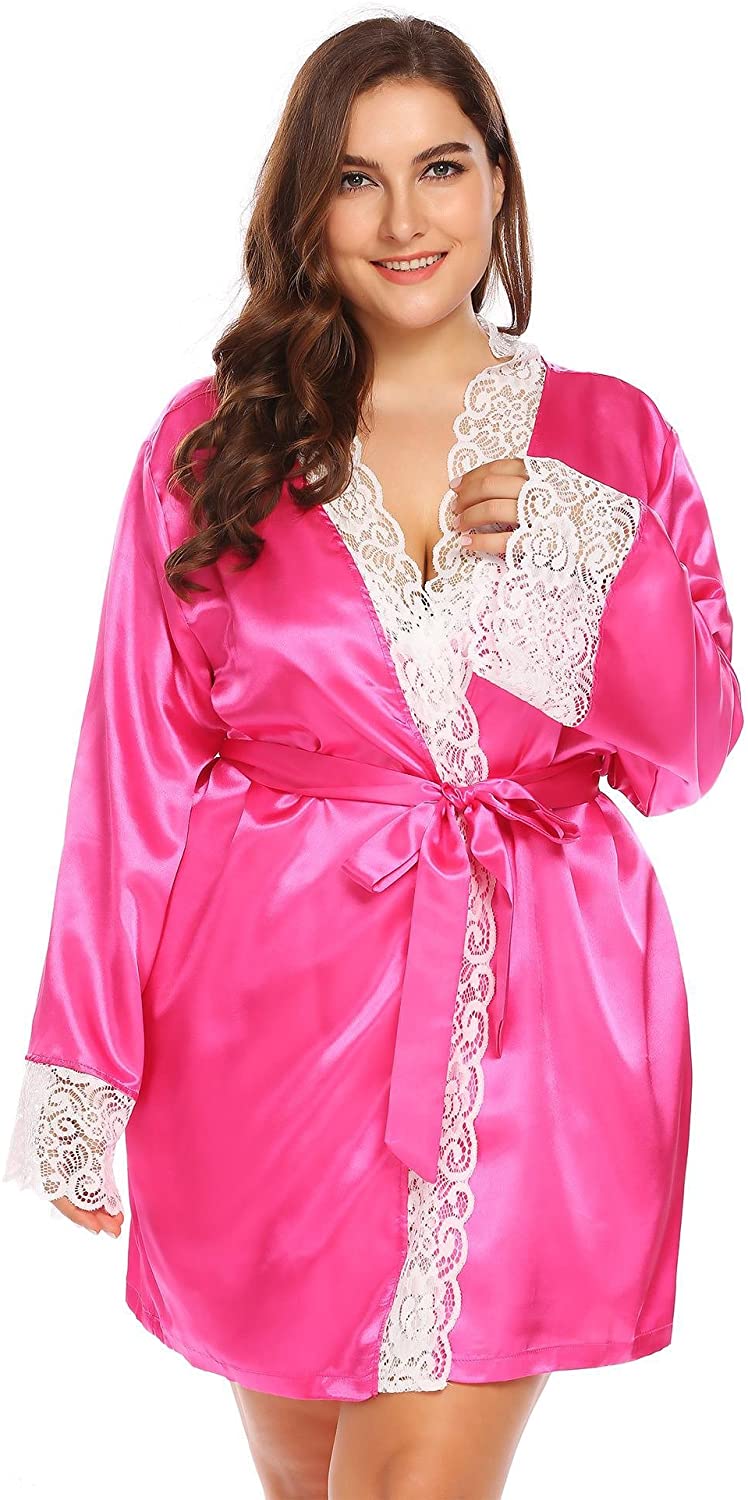 Price:$32.99 Ekouaer Women's Satin 2 Piece Robe and Nightgown Set, Rose Red, X-Large at Amazon Women’s Clothing store