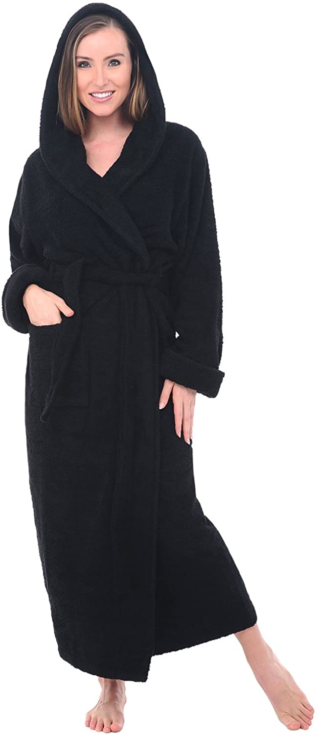 Price:$55.99 Alexander Del Rossa Womens Turkish Terry Cloth Robe, Long Cotton Hooded Bathrobe, Large XL Black (A0127WBKXL) at Amazon Women’s Clothing store