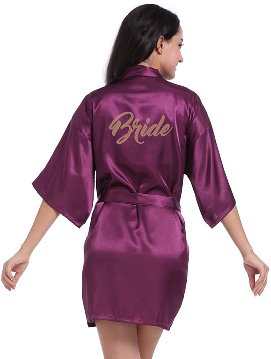 Price:$8.99 Women's Half Sleeve Soft Satin Bridal Kimono Robe Short Bathrobe for Bride at Amazon Women’s Clothing store
