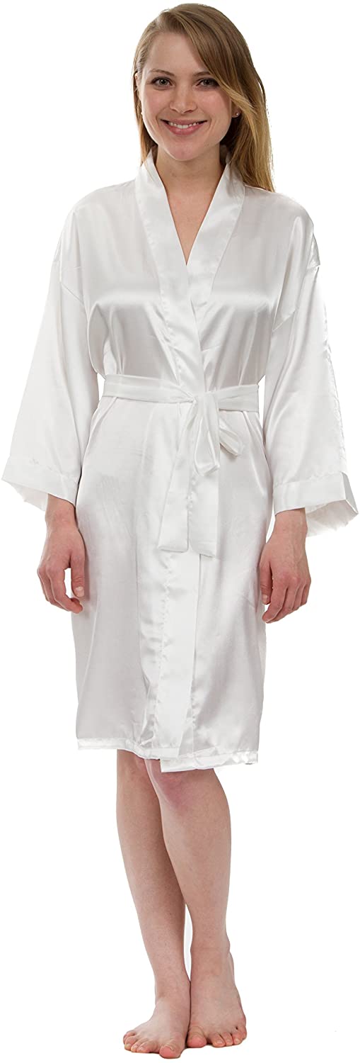 Price:$16.95 Women's Satin Robe Bridesmaid Robe Kimono Dressing Gown (XXL, Ivory) at Amazon Women’s Clothing store