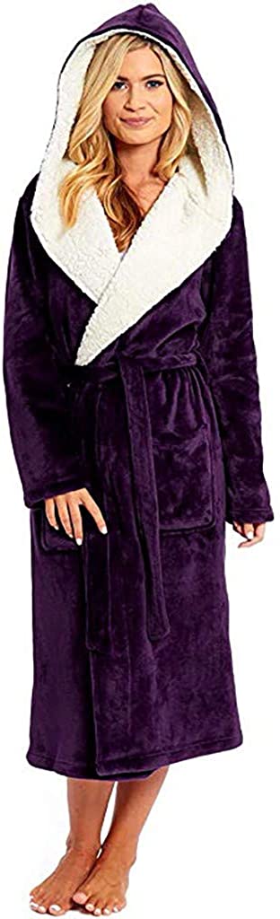 Price:$11.99 aihihe Robes for Women Plus Size Gown Soft Plush Bath Hooded Robe Long Sleeve Housecoat Loungewear Bathrobe at Amazon Women’s Clothing store