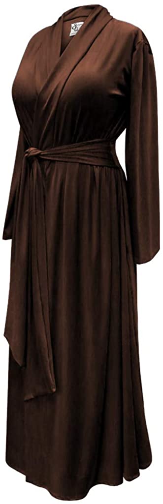 Price:$56.99 Solid Brown Plus Size Robe in Poly/Cotton and Rayon/Spandex Jersey with Attached Belt at Amazon Women’s Clothing store