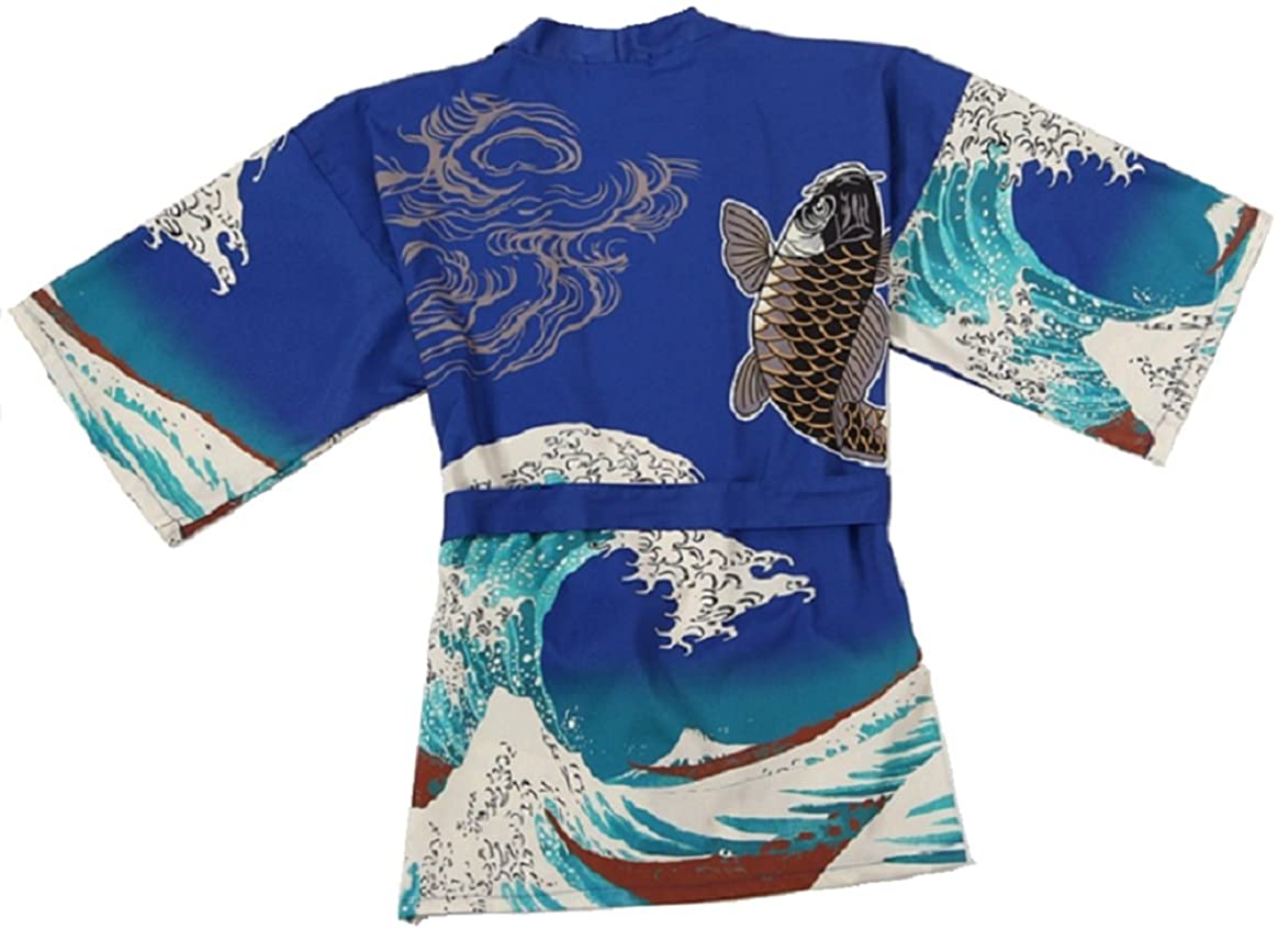 Price:$27.99 K.N. Women's Short Robe Kimono Yukata Japanese Coat Happi with Belt (carp-Blue) at Amazon Women’s Clothing store