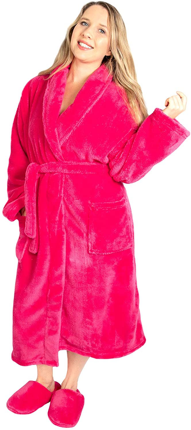 Price:$32.43    CozyHome Ultrasoft Plush Bathrobe and Slipper Set, X-Large, Raspberry  Clothing