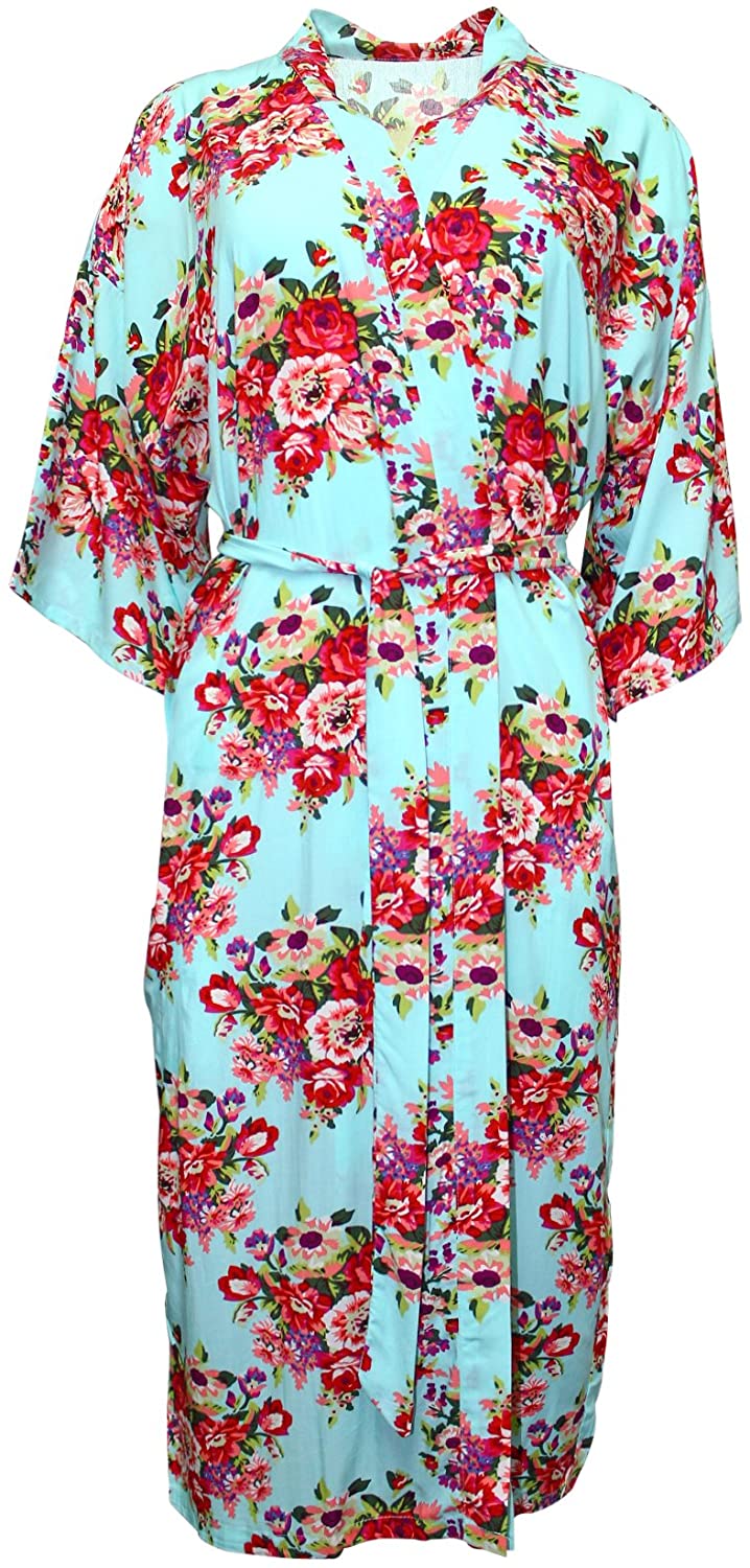 Price:$14.39 V Flourish Beautiful Belted Kimono Robe Bridesmaids/Bridal Floral Rose/Peony Pattern - Long (Teal Combo) at Amazon Women’s Clothing store