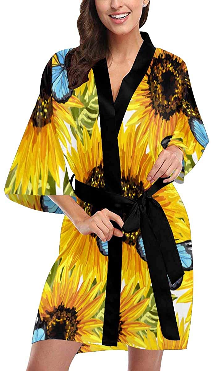 Price:$42.99 Custom Beautiful Sunflower Butterfly Women Kimono Robes Beach Cover Up for Parties Wedding (XS-2XL) at Amazon Women’s Clothing store
