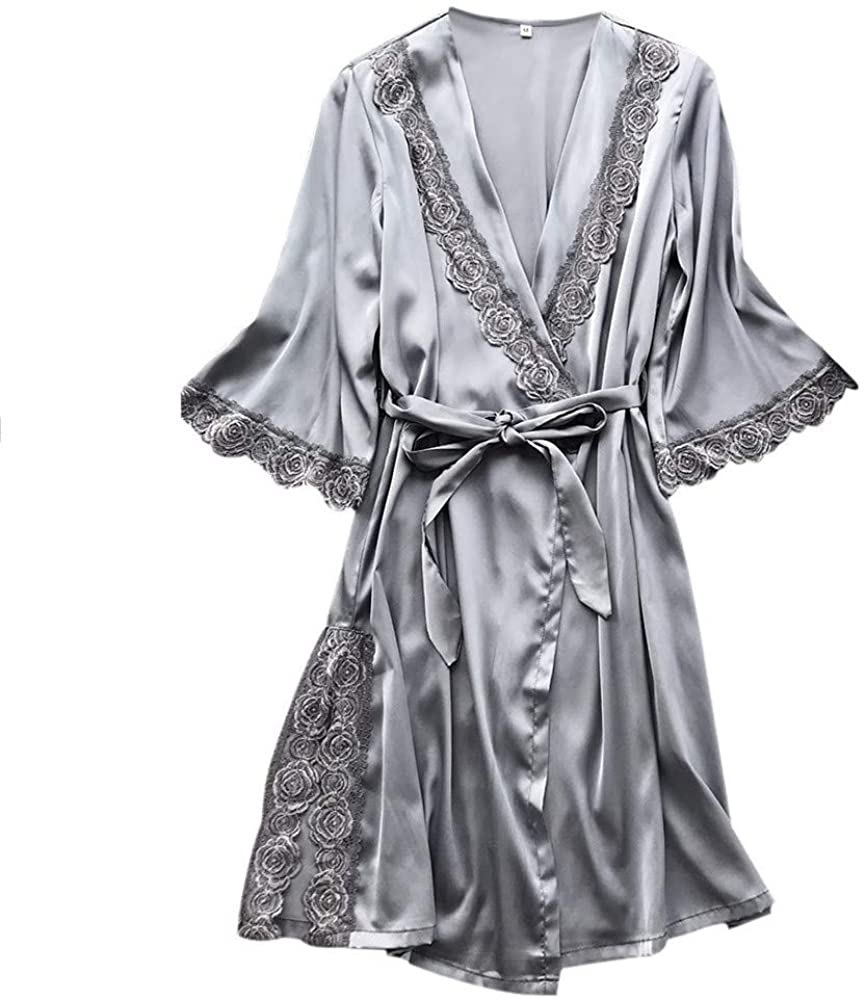 Price:$1.05 Kimono Women's Lace-Trimmed Satin Short Kimono Robe Bathrobe Loungewear at Amazon Women’s Clothing store