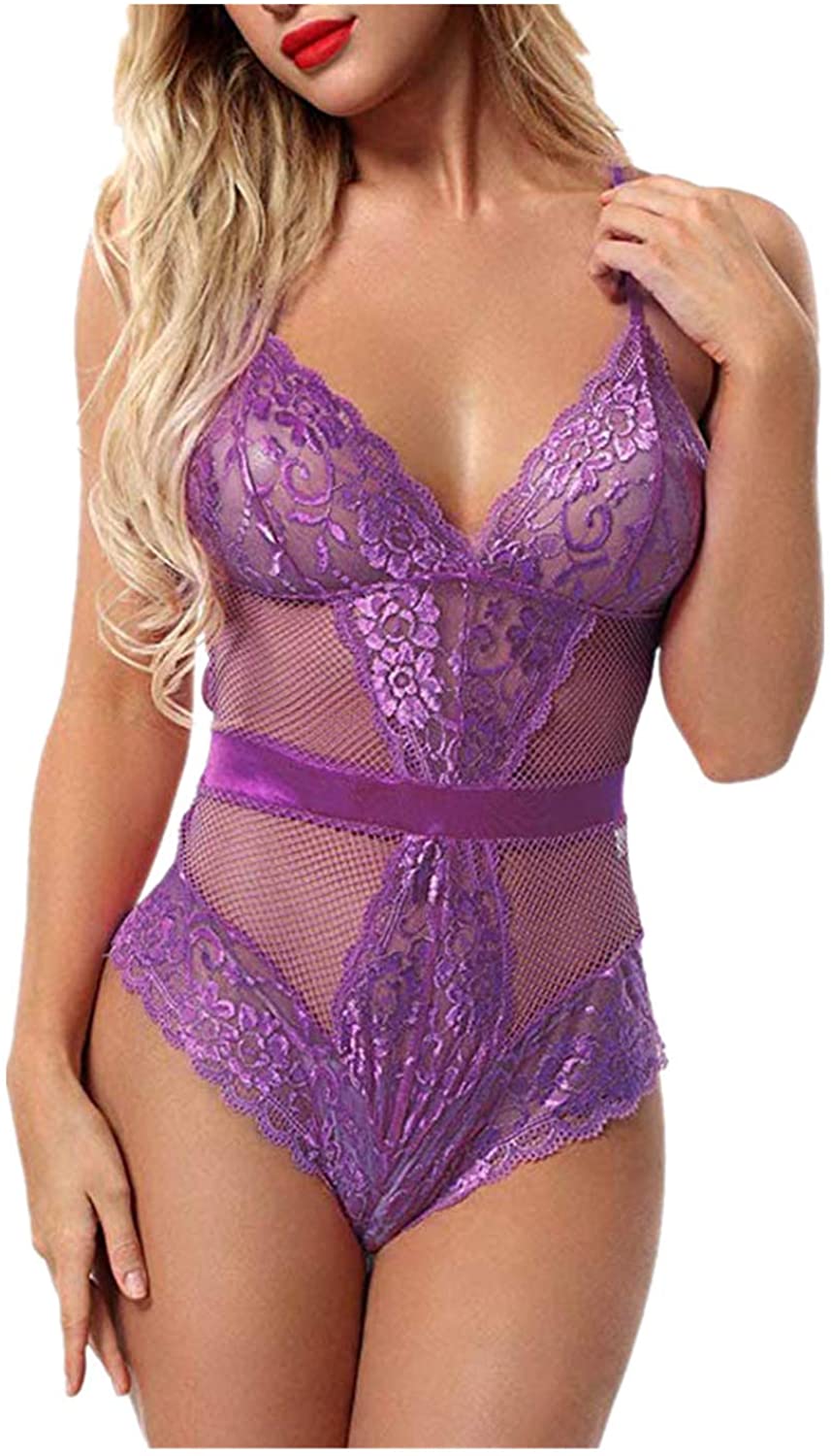 Price:$3.09 YOCheerful Women Lingeries Satin Lingerie Bodysuit V-Neck Lace Babydoll Short Jumpsuit Pajamas Loose Nightwears at Amazon Women’s Clothing store