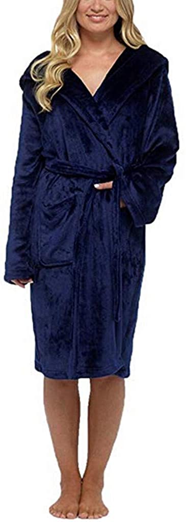 Price:$6.99 One Nice Womens Robe Hooded, Warm Thicker Flannel Long Pajamas, Plush Bathrobe Plus Size S-5XL at Amazon Women’s Clothing store