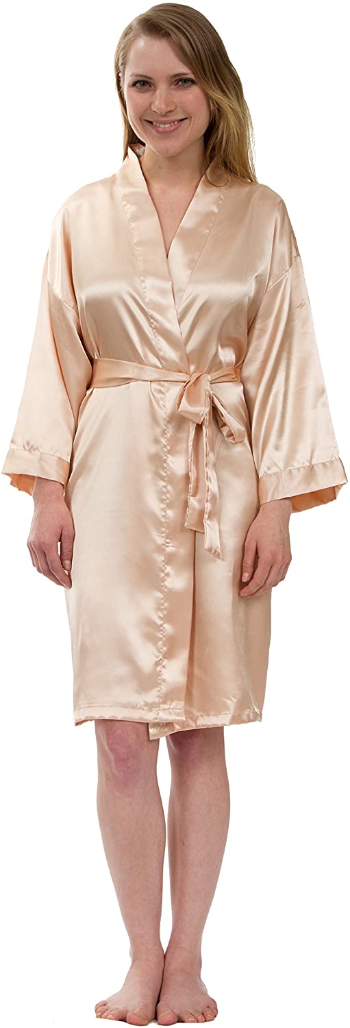 Price:$16.95 Leisureland Women's Satin Robe Bridesmaid Robe Kimono Dressing Gown (XXL, Champagne) at Amazon Women’s Clothing store