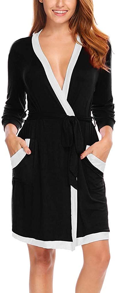 Price:$13.04 jin＆Co Lingerie, Sleep & Lounge Kimono Robe for Women Knee Length Ladies Sleepwear Bride Party Short Robes at Amazon Women’s Clothing store