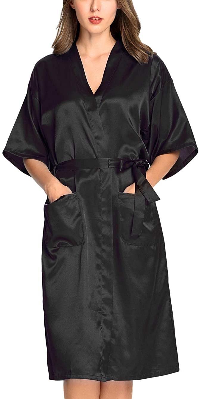 Price:$15.99 Anzermix Women's Extra Soft Satin Long Kimono Robes with Pockets at Amazon Women’s Clothing store