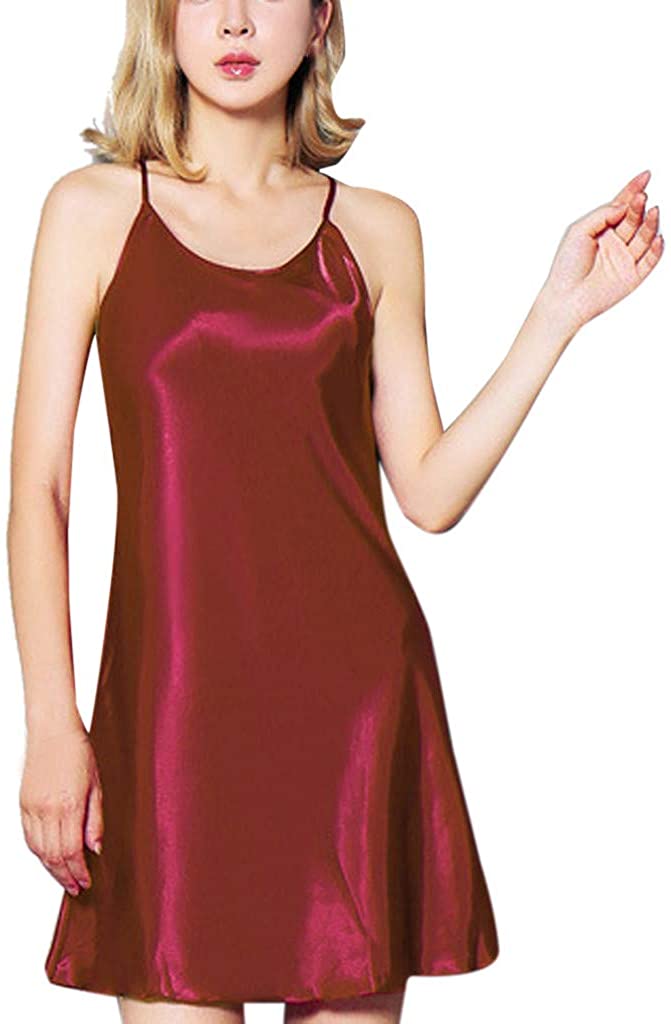 Price:$0.99 Swyss Women Lingerie Satin Full Slip Strap Chemises Midi Sleepwear Simple Elegant Nightshirts at Amazon Women’s Clothing store