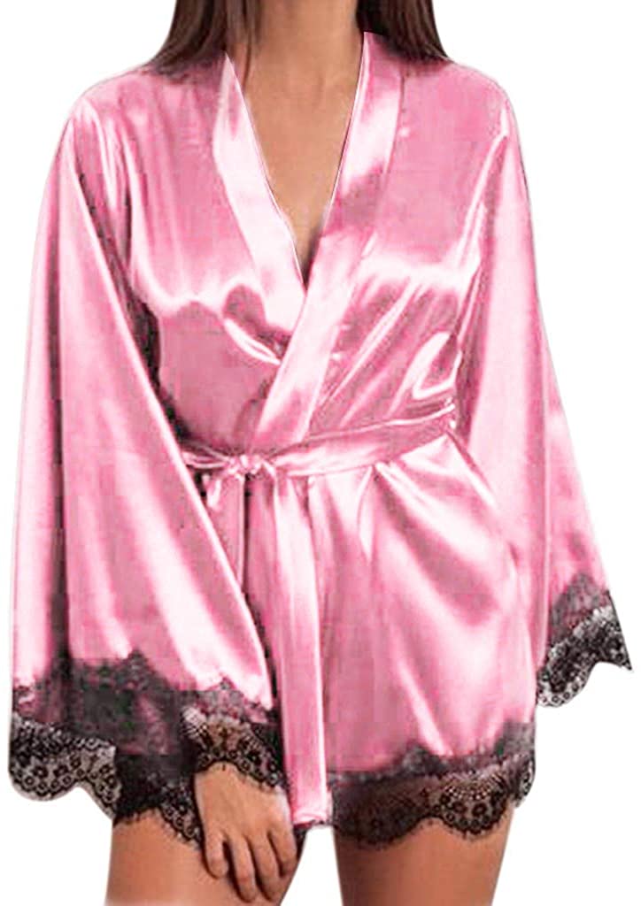 Price:$2.99 MITIY Women's Bathrobes V-Neck Short Satin Kimono Robes Bridesmaids Sleepwear at Amazon Women’s Clothing store
