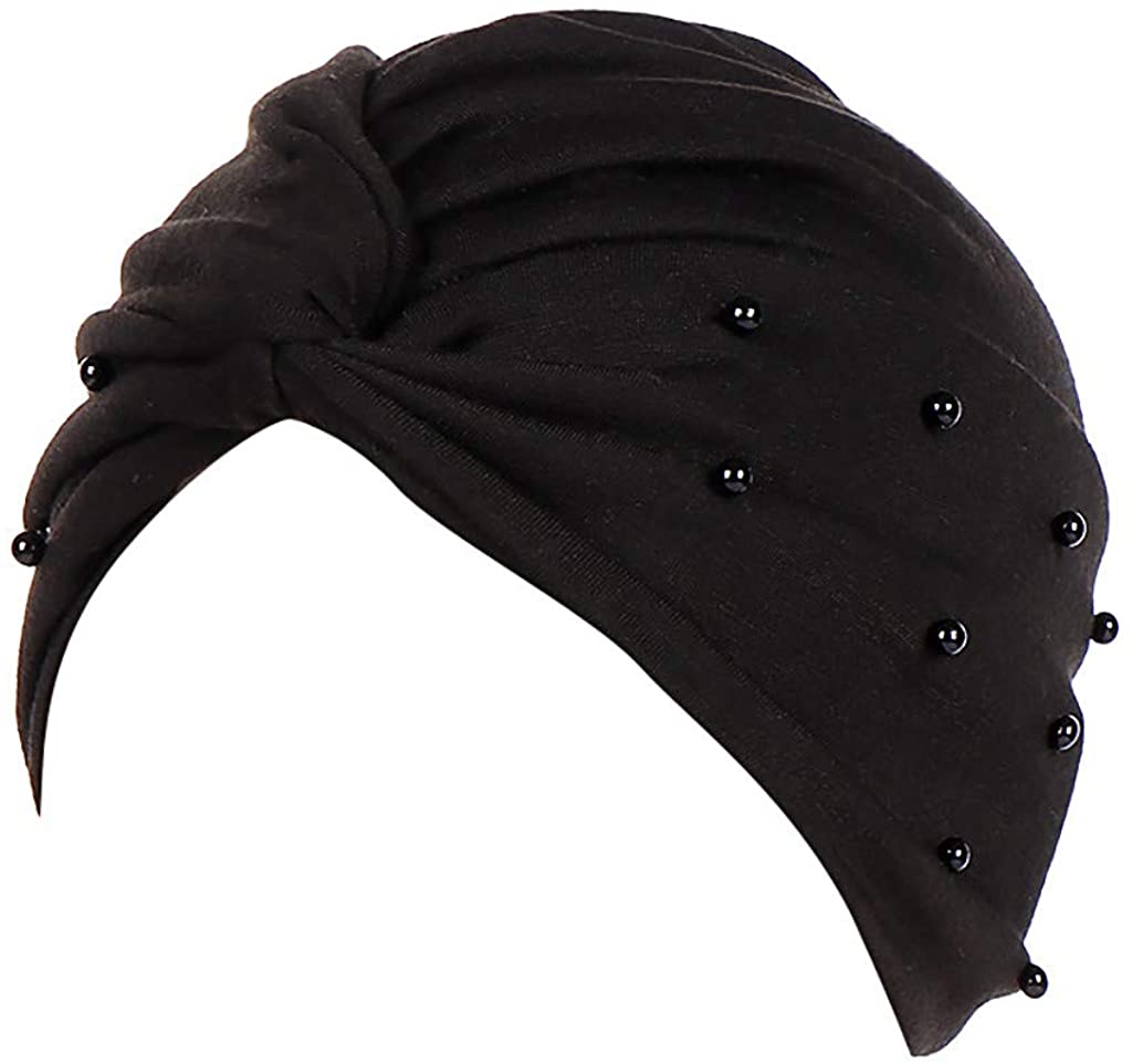 Price:$1.92 Cuekondy Women's Twisted Pleated Turban Hat Head Wear Solid Color Beading India Hat Headwrap Sun Cap at Amazon Women’s Clothing store