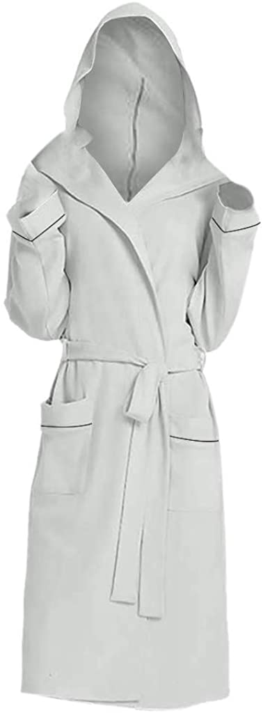 Price:$0.01 Whear Robe Womens Shawl Collar Hooded Bathrobe Sleepwear Plain Long Sleeve Loungewear Pajama Nightgown at Amazon Women’s Clothing store