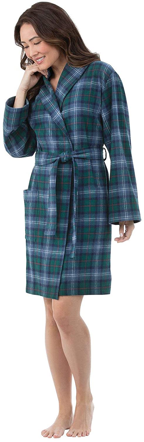 Price:$47.99 PajamaGram Short Flannel Robe Womens - Women's Flannel Robes at Amazon Women’s Clothing store