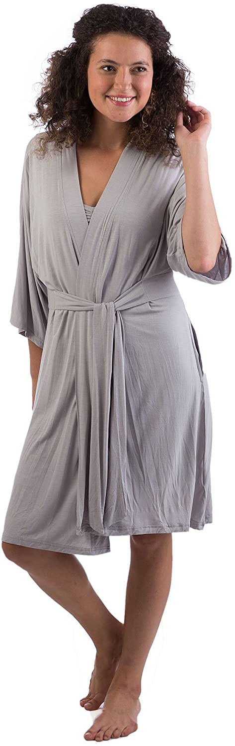 Price:$98.00 Bamboo Dreams Nina Elbow Sleeve Belted Robe S/M Oyster at Amazon Women’s Clothing store