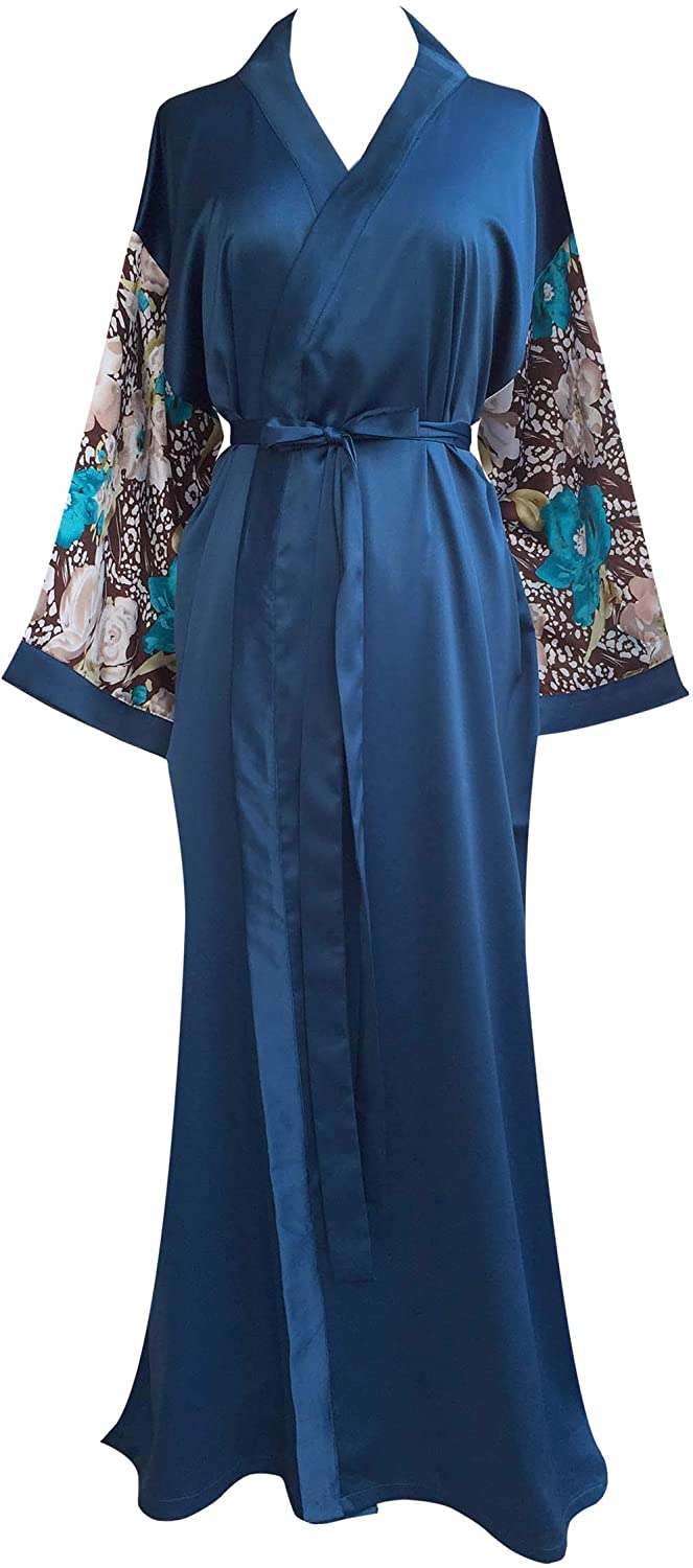 Price:$31.99 Women's Floral Kimono Robe Long Nightgowns Sleepwear Plus Size 2XL 3XL, Teal-A159 at Amazon Women’s Clothing store