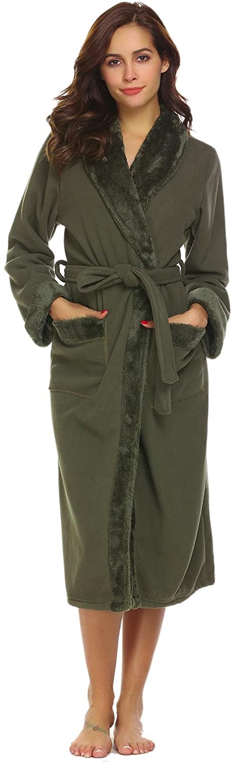 Price:$62.99 Ekouaer Plush Lined Bathrobe for Women Winter Spa Bath Robes Sleepwear at Amazon Women’s Clothing store