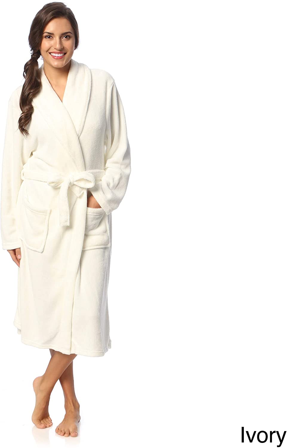 Price:$34.64    Cozy Fleece Womens Microplush Bath Robe Ivory Medium  Clothing