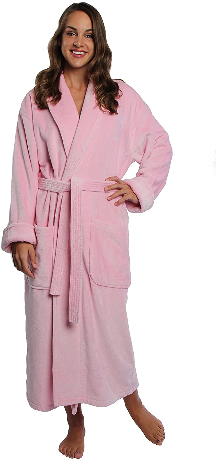 Price:$79.99 TurkishTowels Parador Terry Velour Womens Bathrobe (Small, Pink) at Amazon Women’s Clothing store