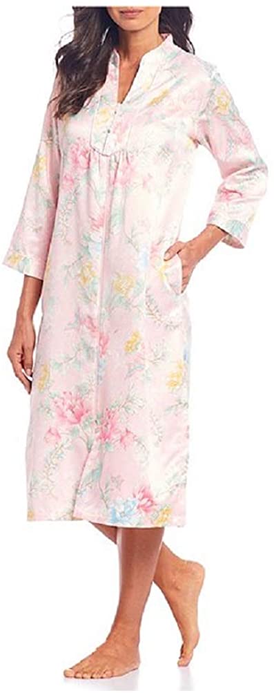 Price:$50.99 Miss Elaine Floral Print Brushed Back Satin Zip-Front Long Robe at Amazon Women’s Clothing store
