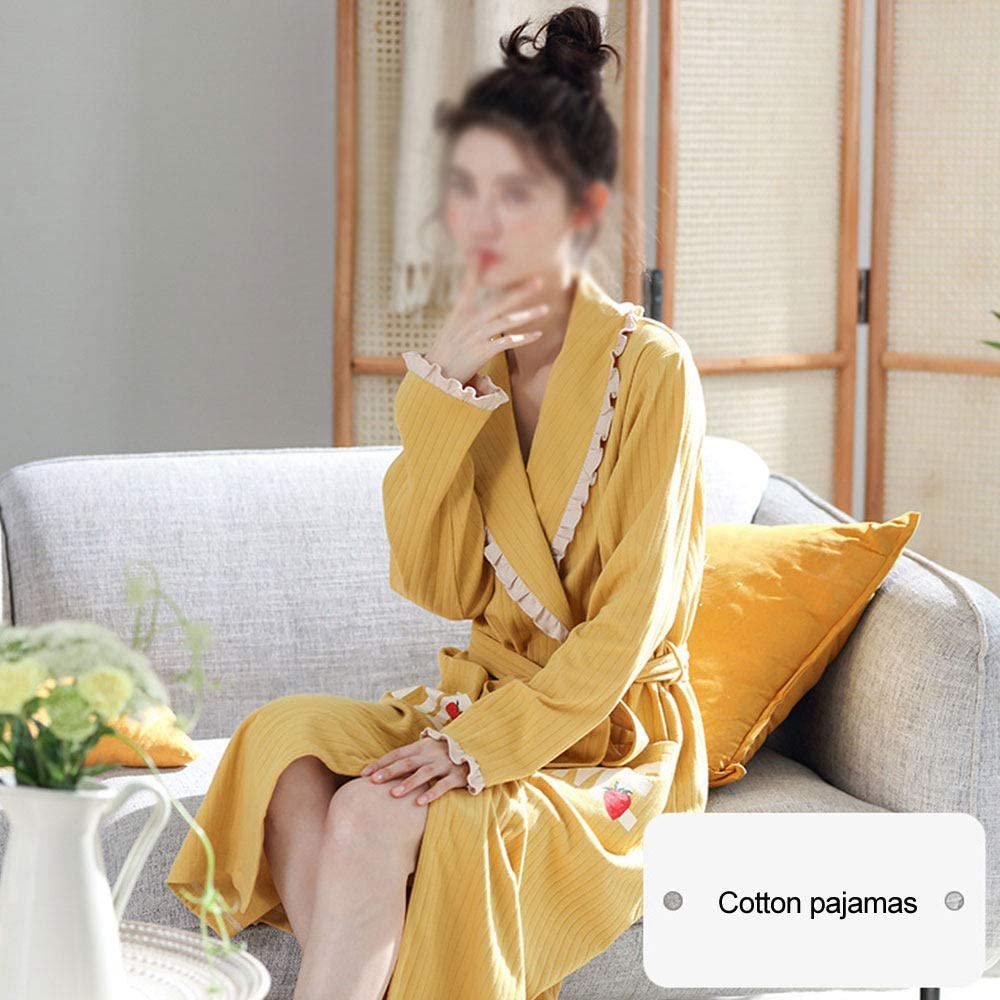Price:$51.99    2019 Soft & Cosy Dressing Gown, Cotton Pajamas Kimono Casual Home Service Bathrobe,Yellow-XL  Clothing