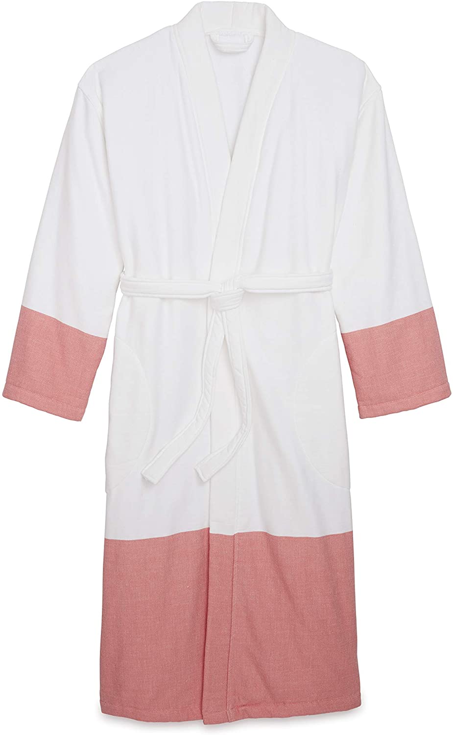 Price:$77.43    Kassatex Greenwich Bathrobe, Large/X-Large, White/Coral  Clothing