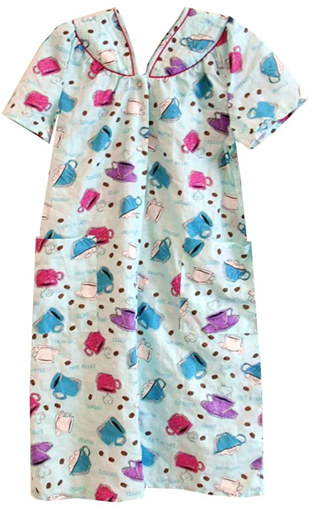 Price:$13.79 Trapunta Plisse Snap Front Duster Housecoat (Coffee) at Amazon Women’s Clothing store