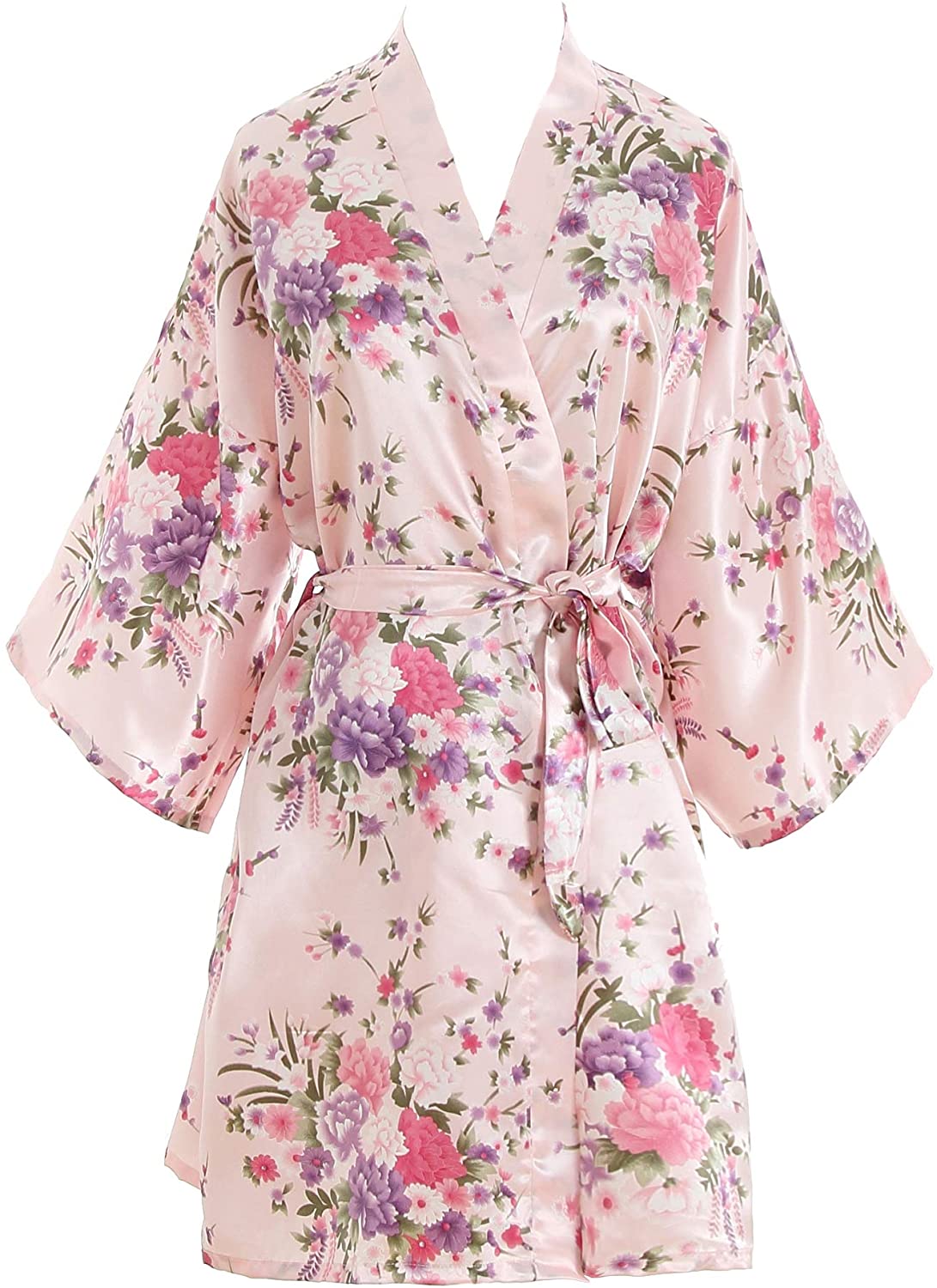 Price:$11.99    luxurysmart Cherry Blossoms Floral Satin Kimono Robe, Pink, One Size  Clothing