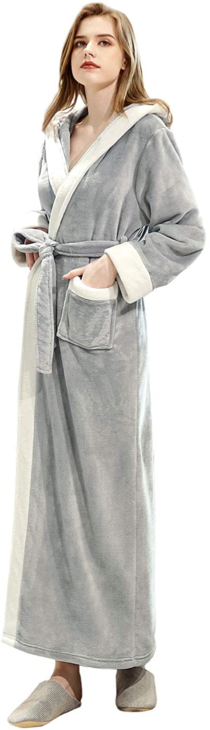 Price:$34.99 Womens Robe with Hood, Womens Full Length Flannel Bathrobe Ultra Soft Robes at Amazon Women’s Clothing store