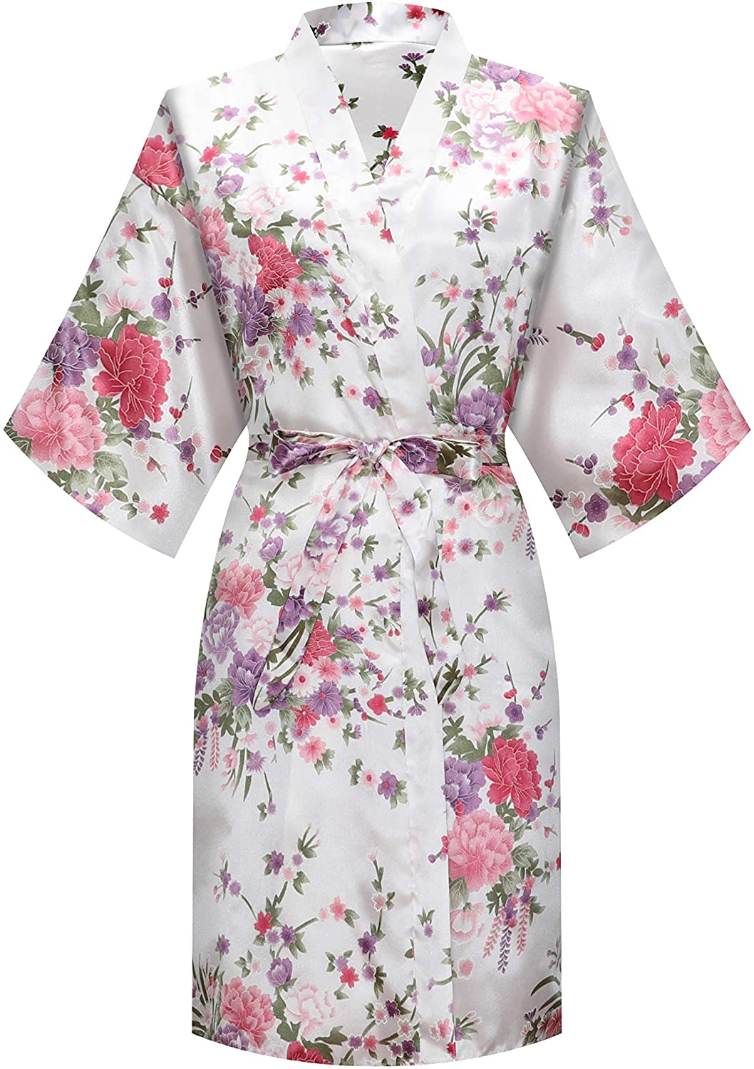 Price:$9.99 MORFORU Women Bride Bridesmaid One Size Silky Satin Daffodils Kimono Robe Sleepwear for Wedding Party Getting Ready, Short (White) at Amazon Women’s Clothing store
