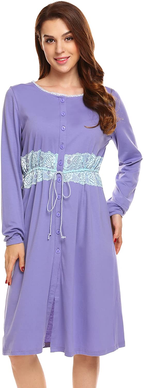 Price:$15.99 Ekouaer Sleepwear Womens Nightgown Scoopneck Sleep Shirt Long Sleeve Lace Trim Nightshirt at Amazon Women’s Clothing store