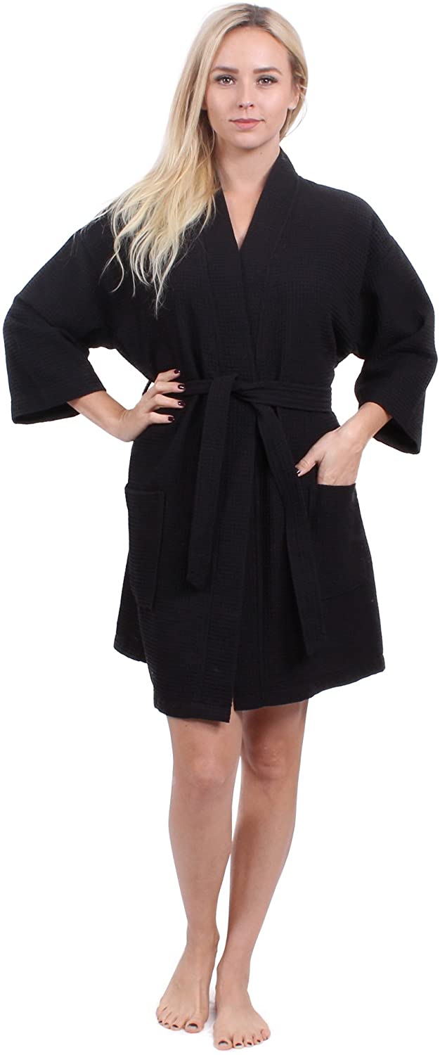 Price:$19.99 Turkuoise Women's Turkish Cotton Knee Length Lightweight Bridesmaids Waffle Kimono Robe Black XXL at Amazon Women’s Clothing store
