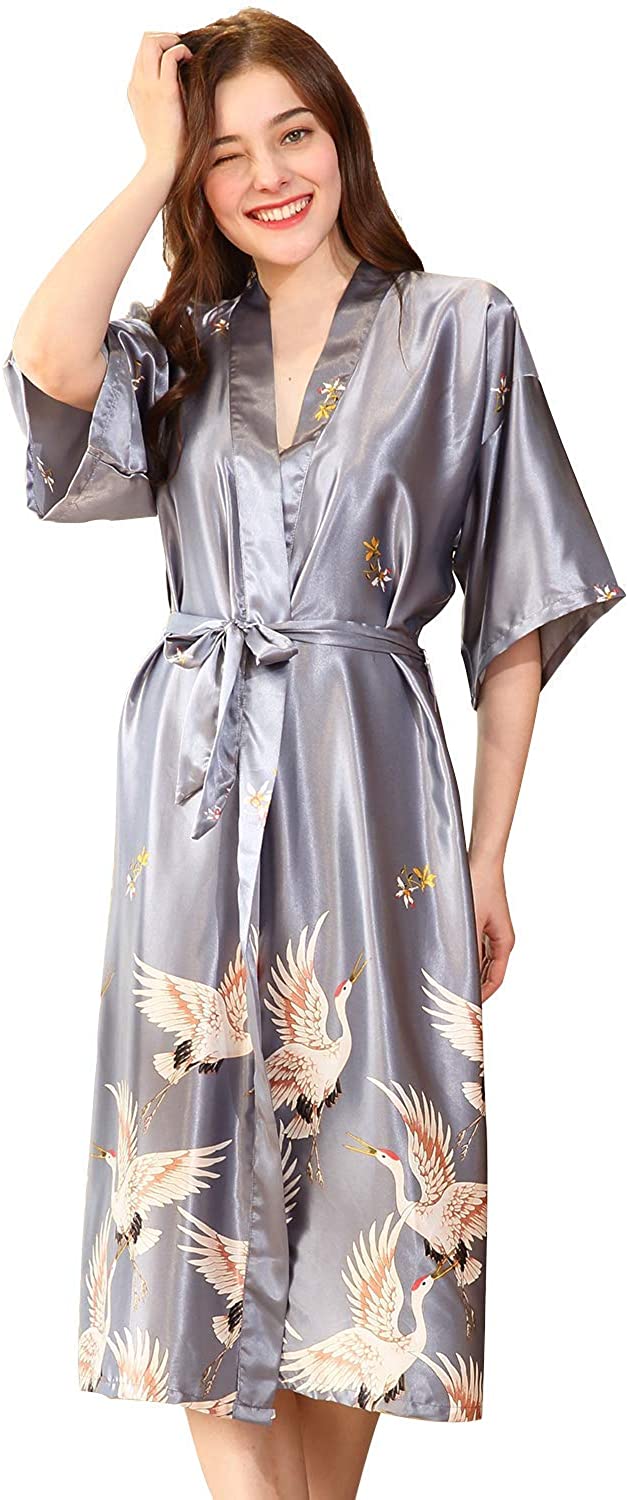Price:$14.99 Miureal Women's Satin Kimono Robe Short Sleeve Silk Bridesmaid Wedding Party Nightgown Sleepwear at Amazon Women’s Clothing store