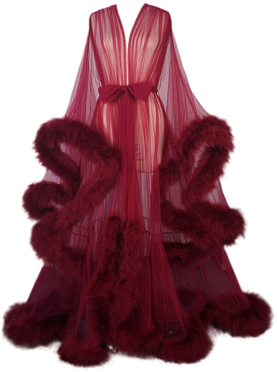 Price:$169.00 Upgrade Feather Dressing Gown Boudoir Wedding Gift Old Hollywood Marabou Robe at Amazon Women’s Clothing store