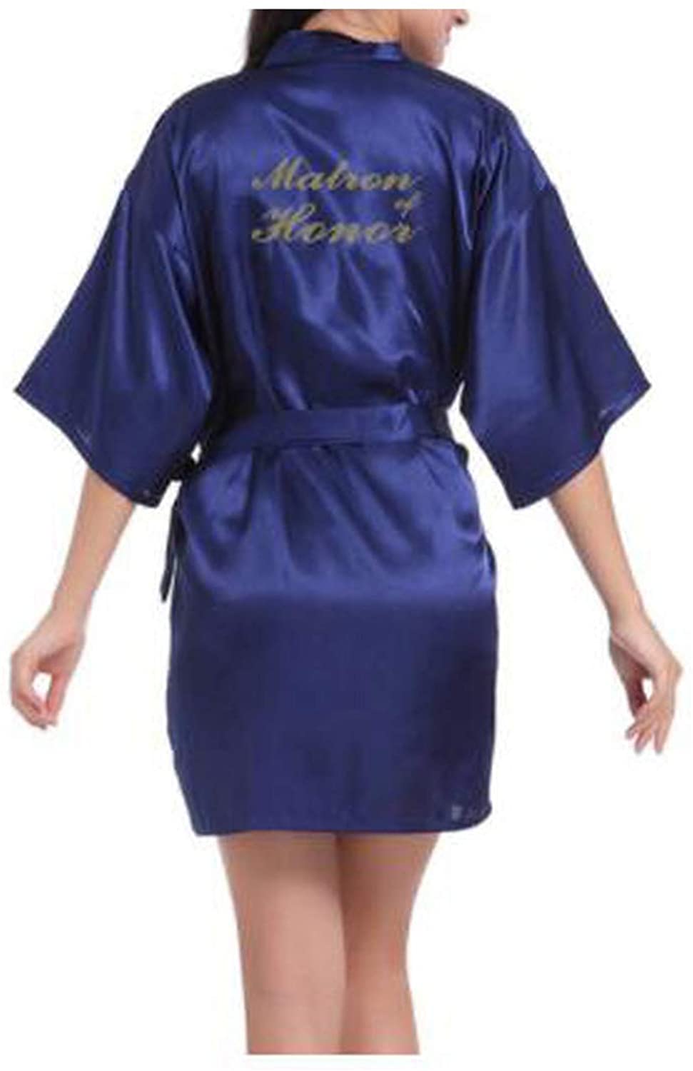 Price:$14.99 Navy Blue Robe Gold Writing Kimono Bridal Party Robe Bridesmaid Sister Mother of The Groom Bride Robes Wedding at Amazon Women’s Clothing store