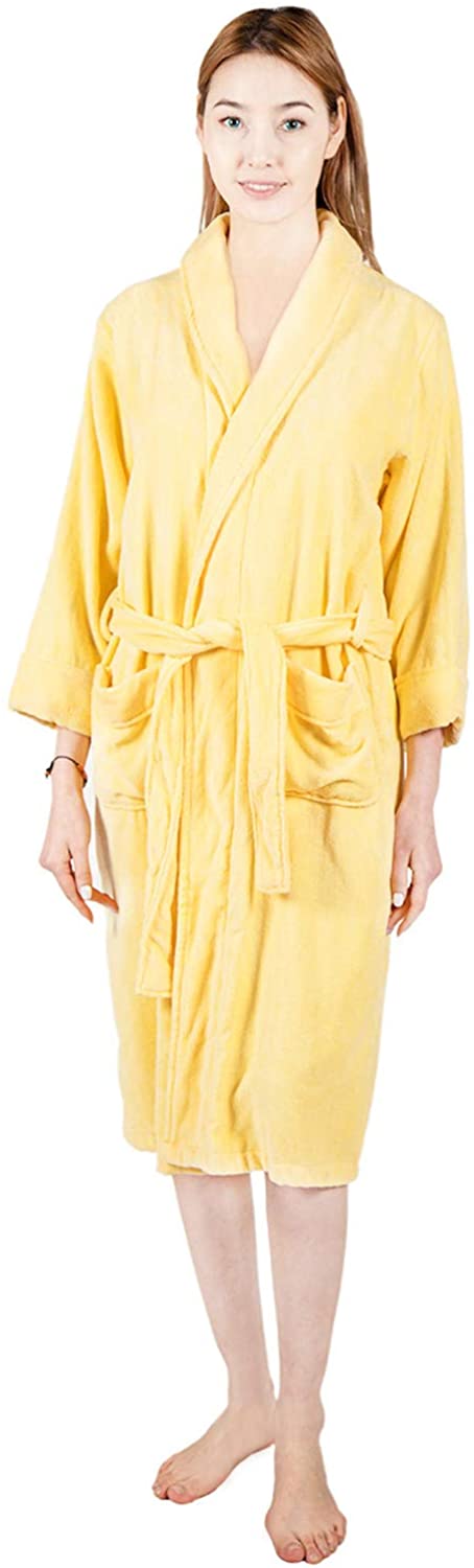 Price:$35.99 HONI Terry Cloth Robes for Women Cotton Bathrobe Soft Absorbent at Amazon Women’s Clothing store