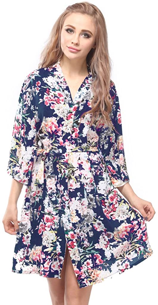 Price:$12.99 Skyfitting Women's Kimono Robe, Cotton Bridesmaid Robes, Short Regular Size / 36" Length Dark Blue at Amazon Women’s Clothing store