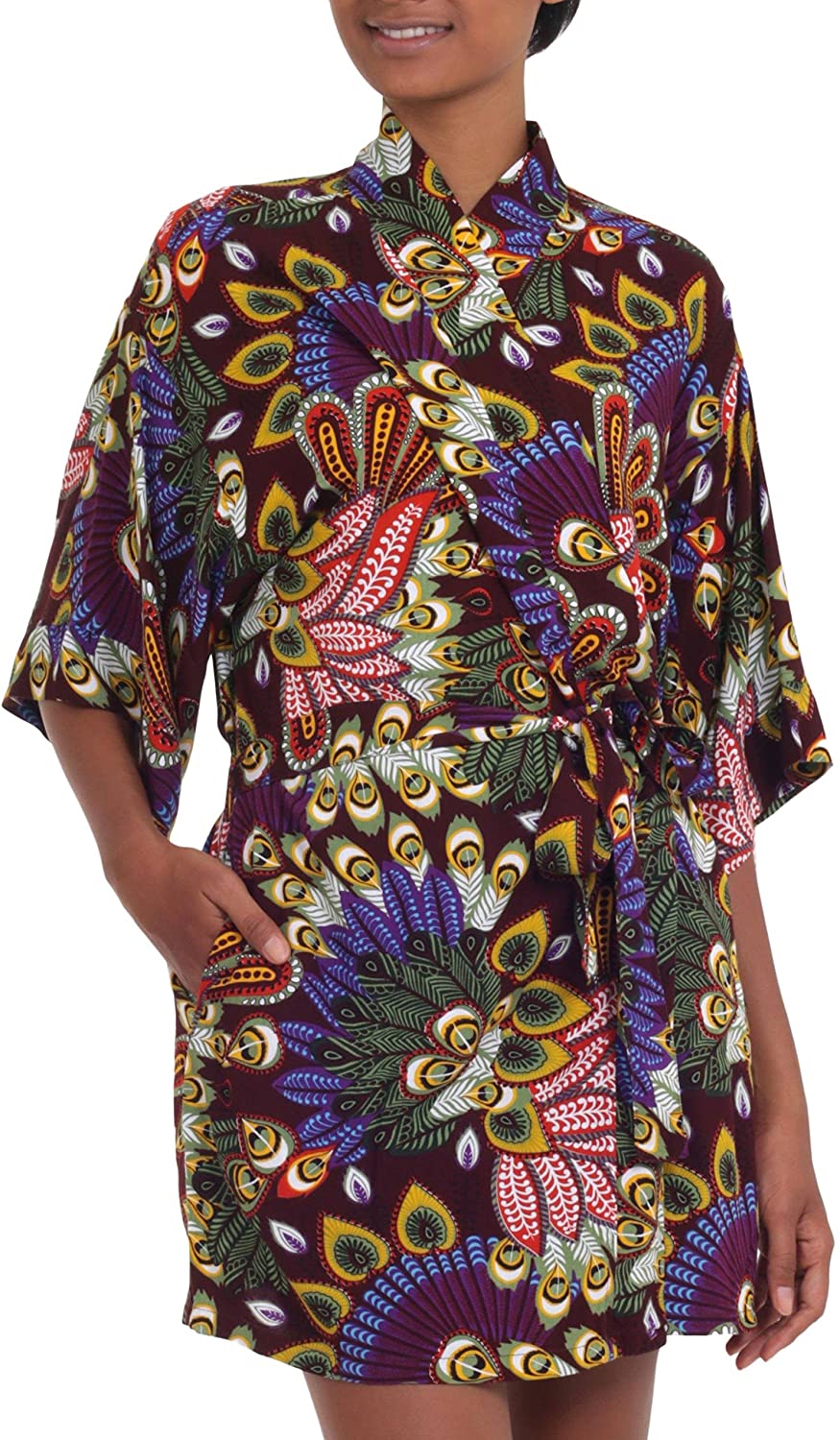 Price:$49.99    NOVICA Peacock Rayon Robe, Jungle Groove'  Clothing