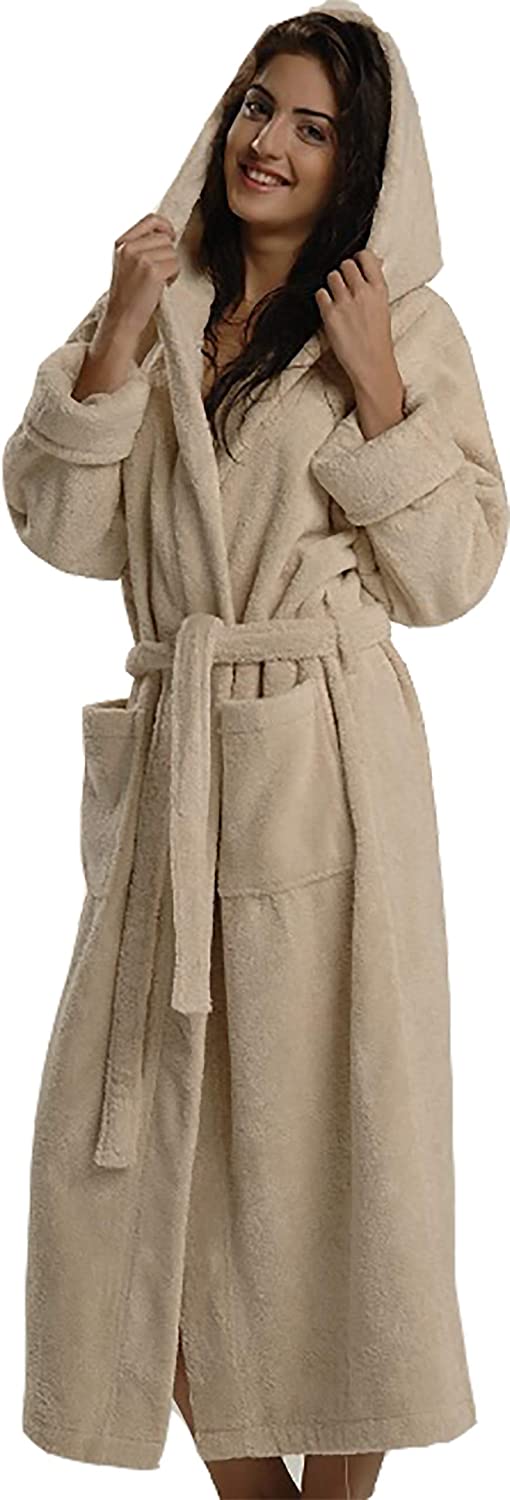 Price:$45.95 Womens Natural Hooded Terry Spa Bathrobe - 50" Length 100% Cotton White at Amazon Women’s Clothing store